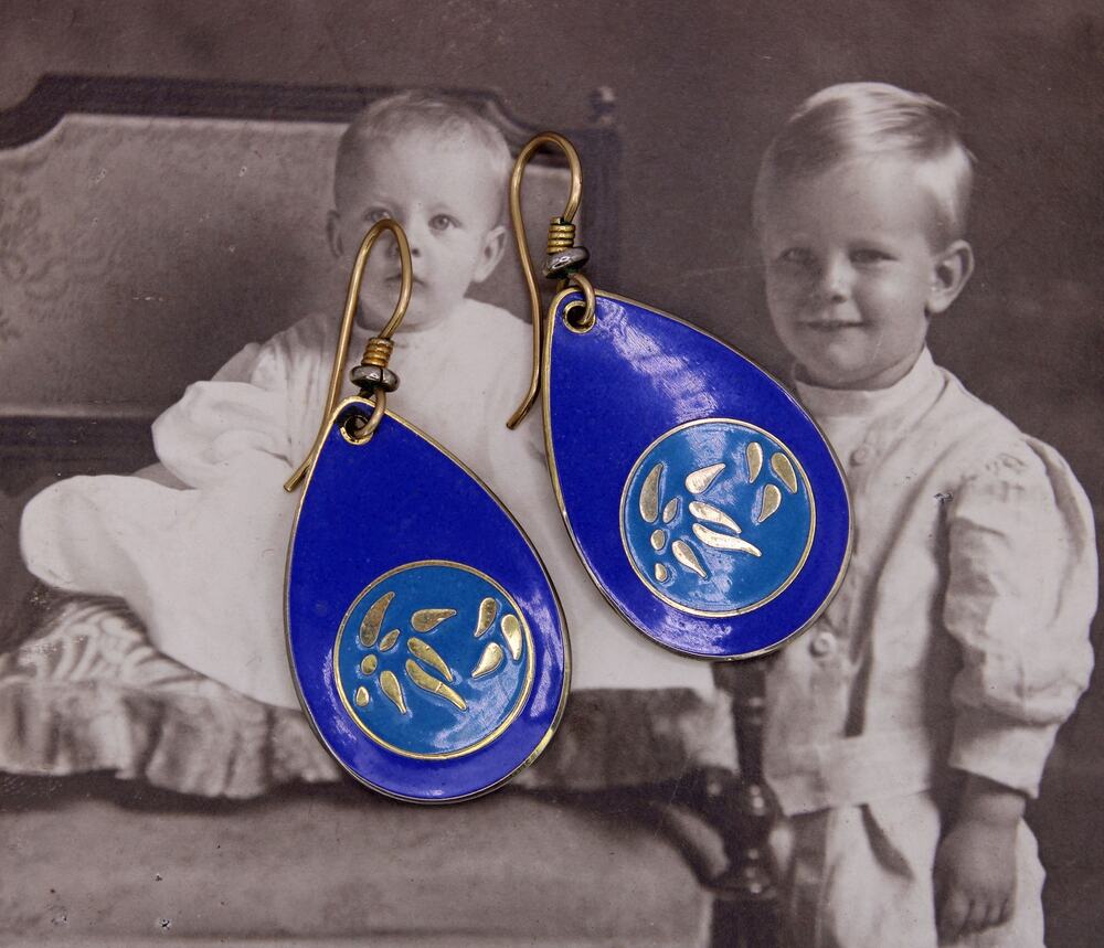 Laurel Burch Blue Enamel Floral Earrings